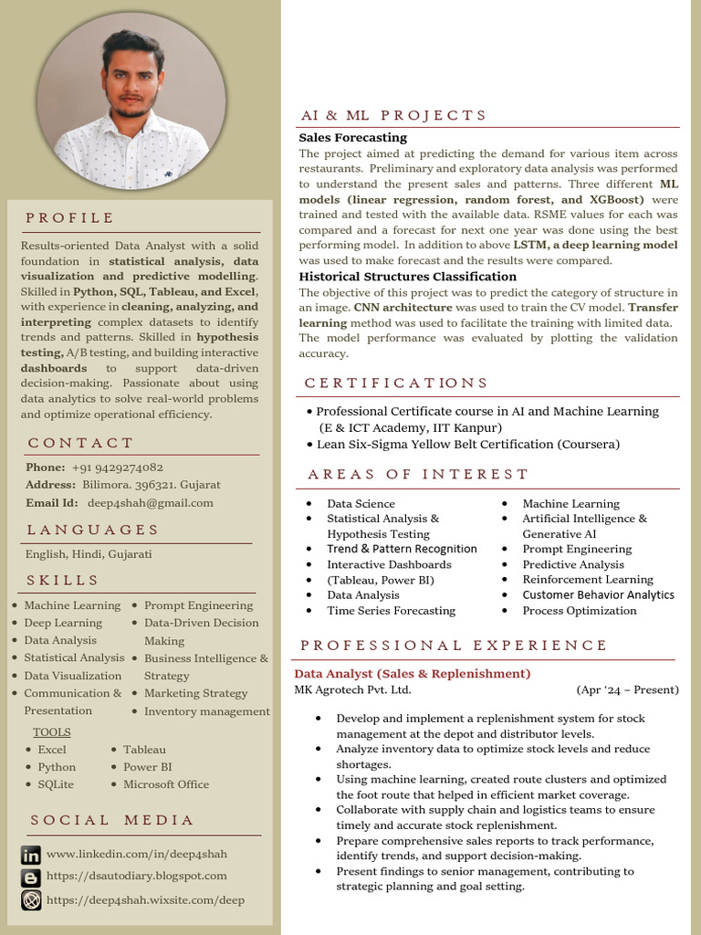 Deep Shah Analyst Resume | PDF | Machine Learning | Data Analysis