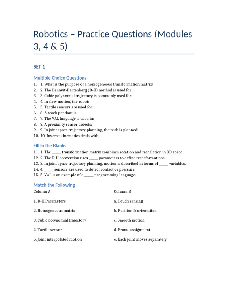 Robotics Practice Questions | PDF