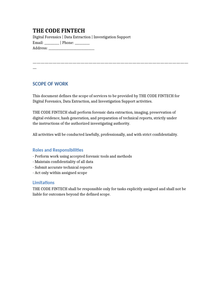 The CODE FINTECH Scope of Work and Rate List | PDF