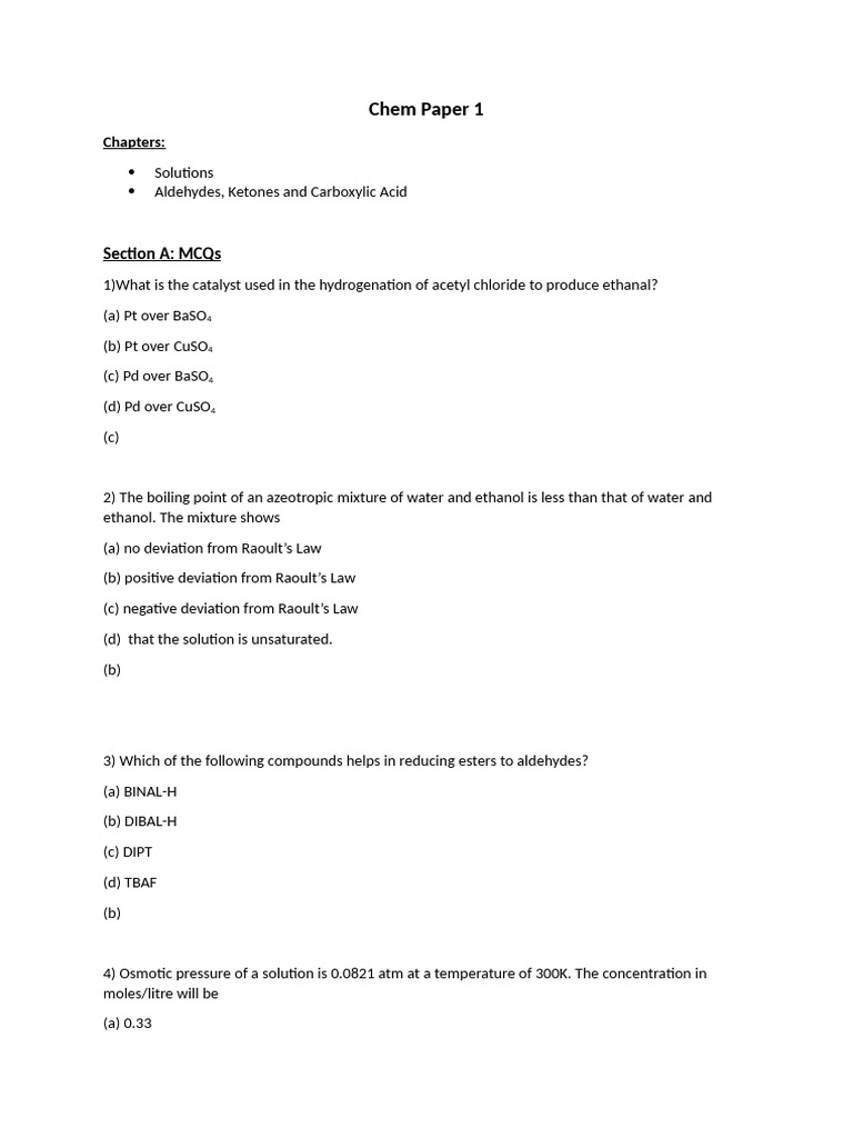 Chem Paper 1 | PDF | Aldehyde | Solubility