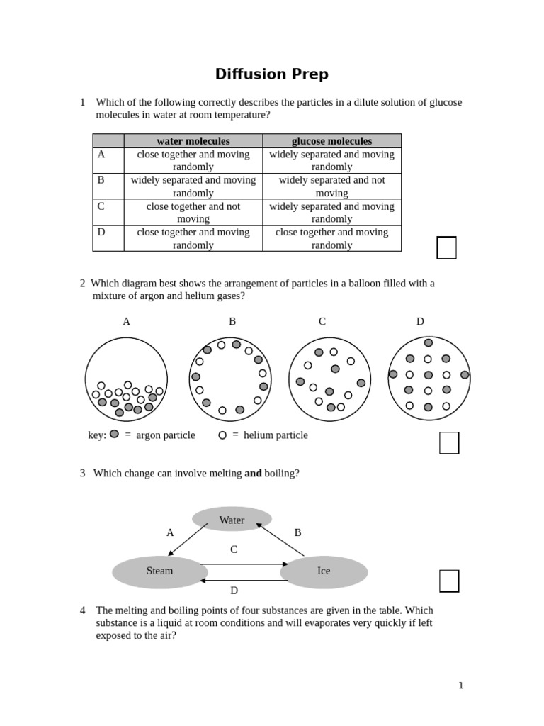 Diffusion Worksheet Long Questions | PDF | Gases | Liquids