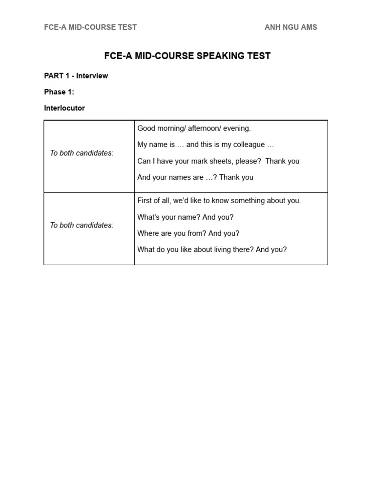 FCE a.mid Course Speaking Test | PDF | Chess Theory | Chess