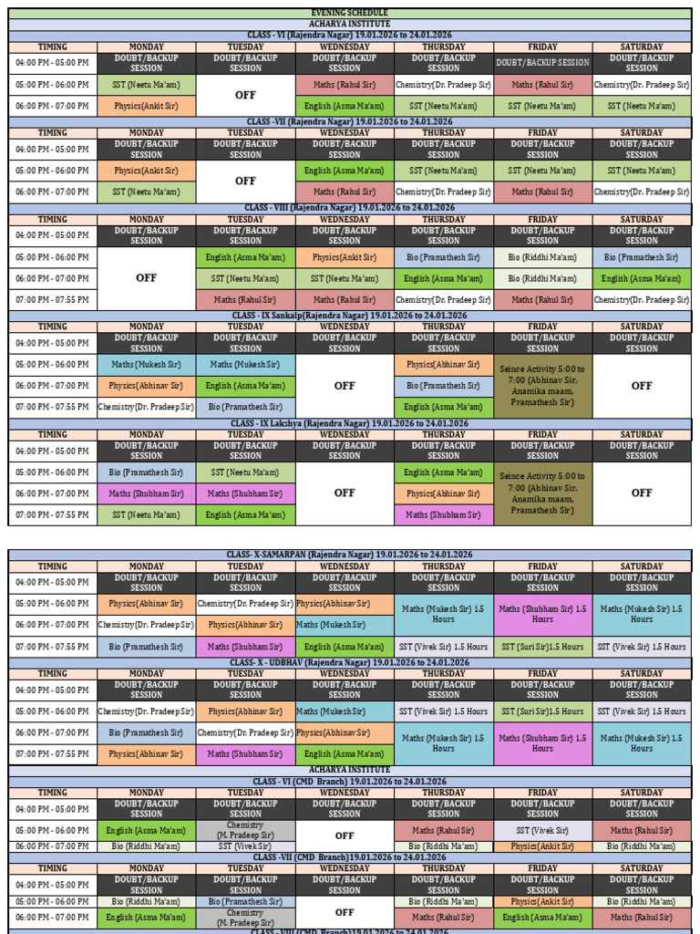Foundation Time Table ALL BRANCH | PDF