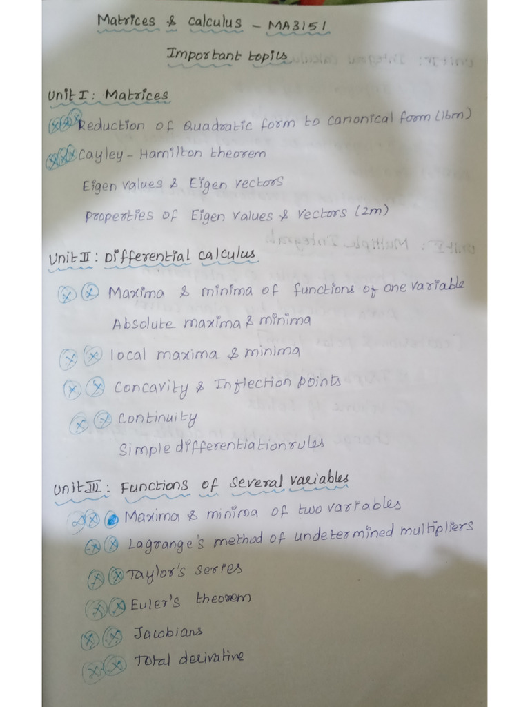 Important Topics in Matrices and Calculus | PDF