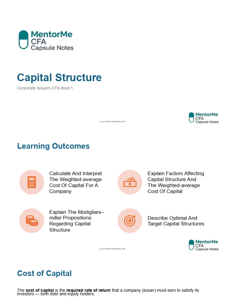 Capital Structure & Cost of Capital - CFA Level 1 | PDF | Cost Of ...