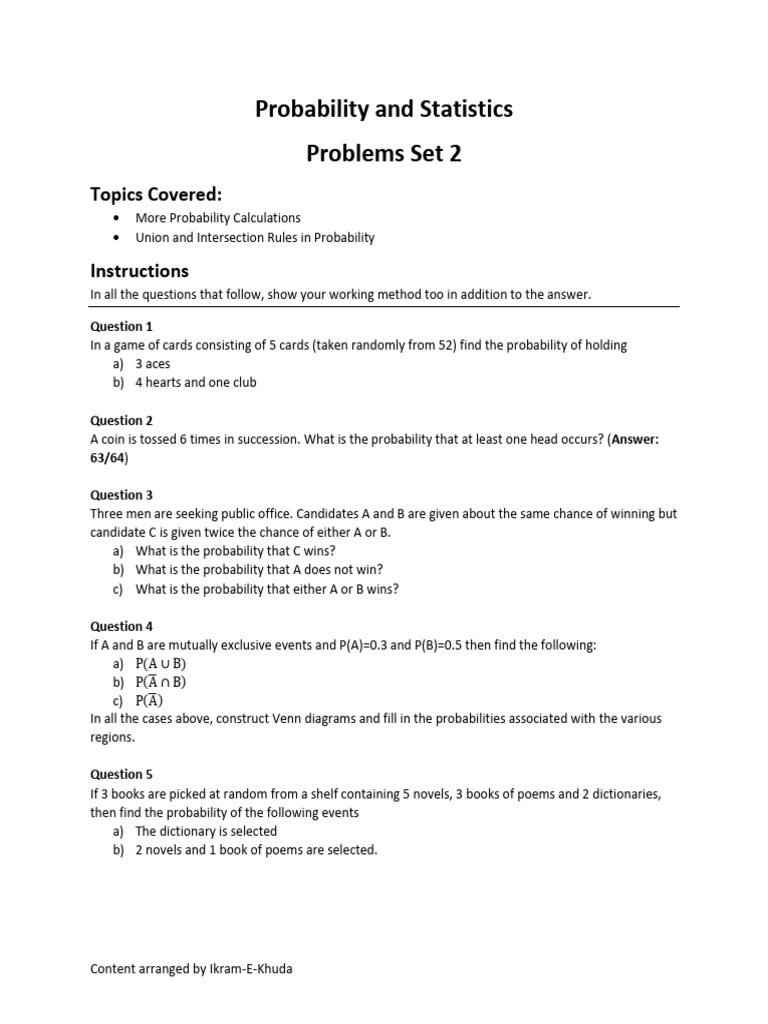 Probability and Statistics-Problems Set 2 | PDF | Probability | Odds