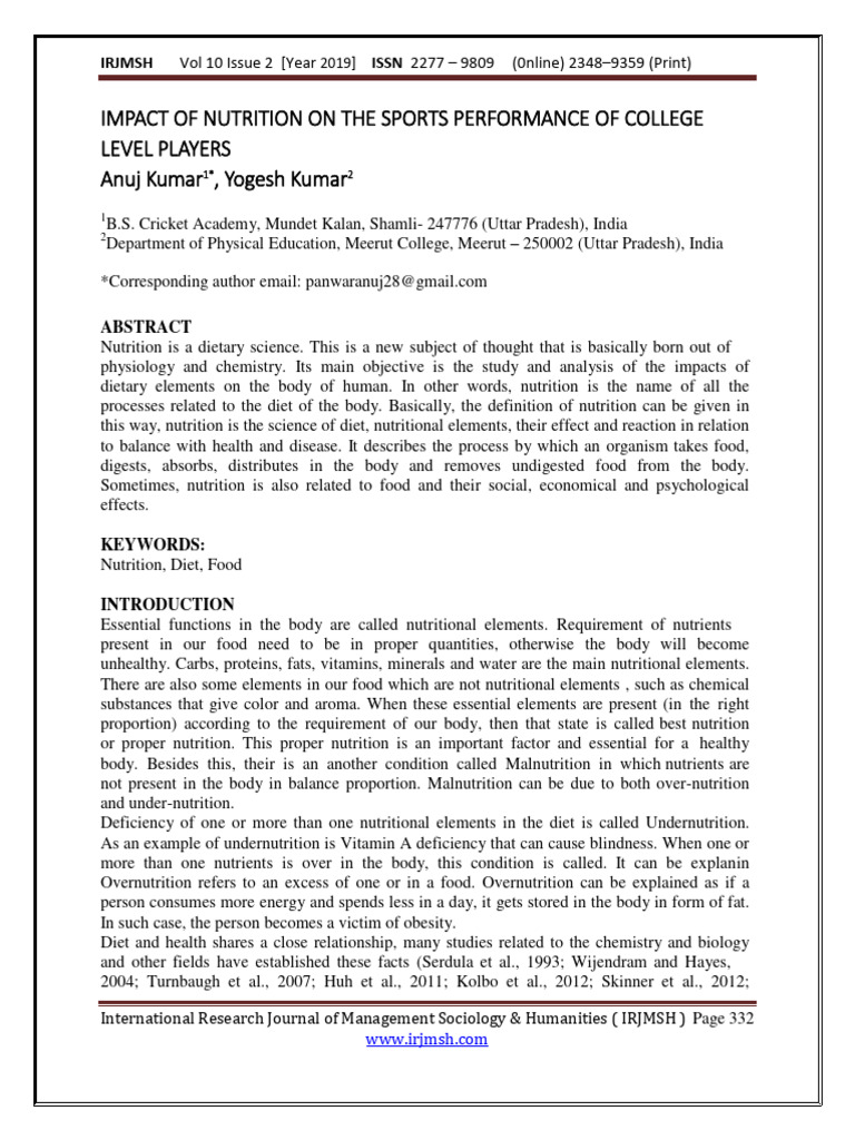 Impact of Nutrition On The Sports Perfor | PDF | Nutrition | Diet ...