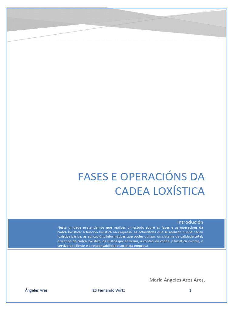 UNIDADE 5_FASES E OPERACIÓNS DA CADEA LOXÍSTICA | PDF