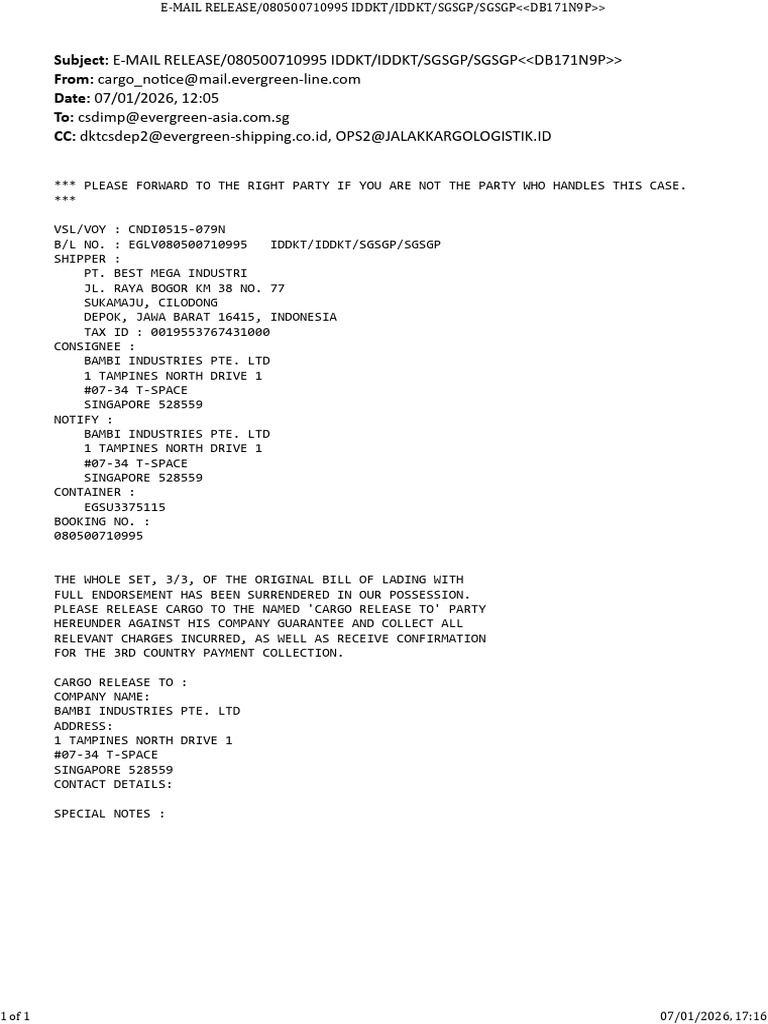 080500710995-TELEX NOTICE | PDF