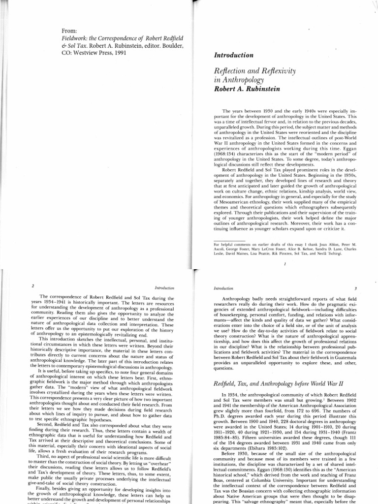 1991 Reflection and Reflexivity in Anthropology | PDF | Anthropology ...