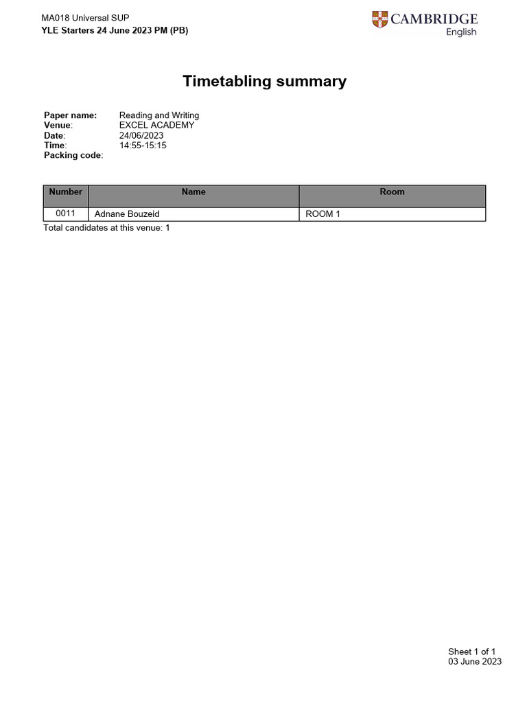 Timetable Report | PDF