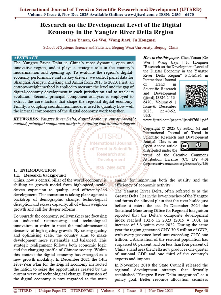 Research On The Development Level of The Digital Economy in The Yangtze ...