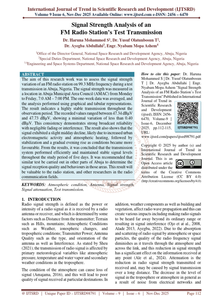 Signal Strength Analysis of An FM Radio Station's Test Transmission ...