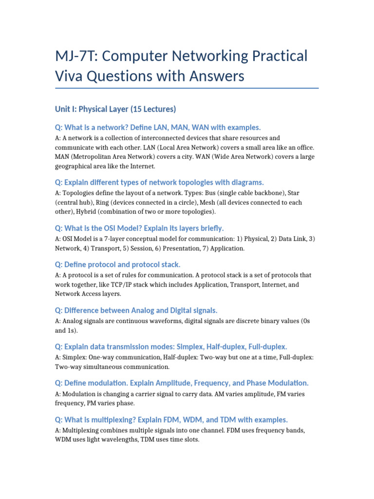MJ7T Practical Viva QA | PDF | Computer Network | Error Detection And ...