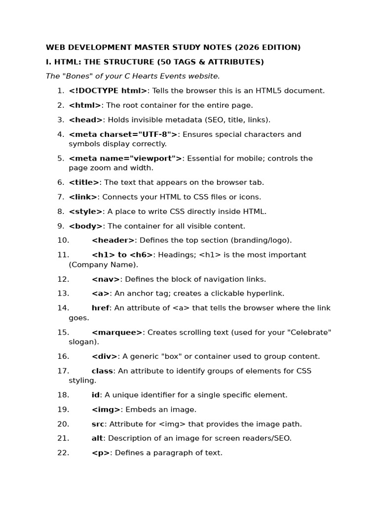 Web Development Master Study Notes | PDF | Html | Web Development
