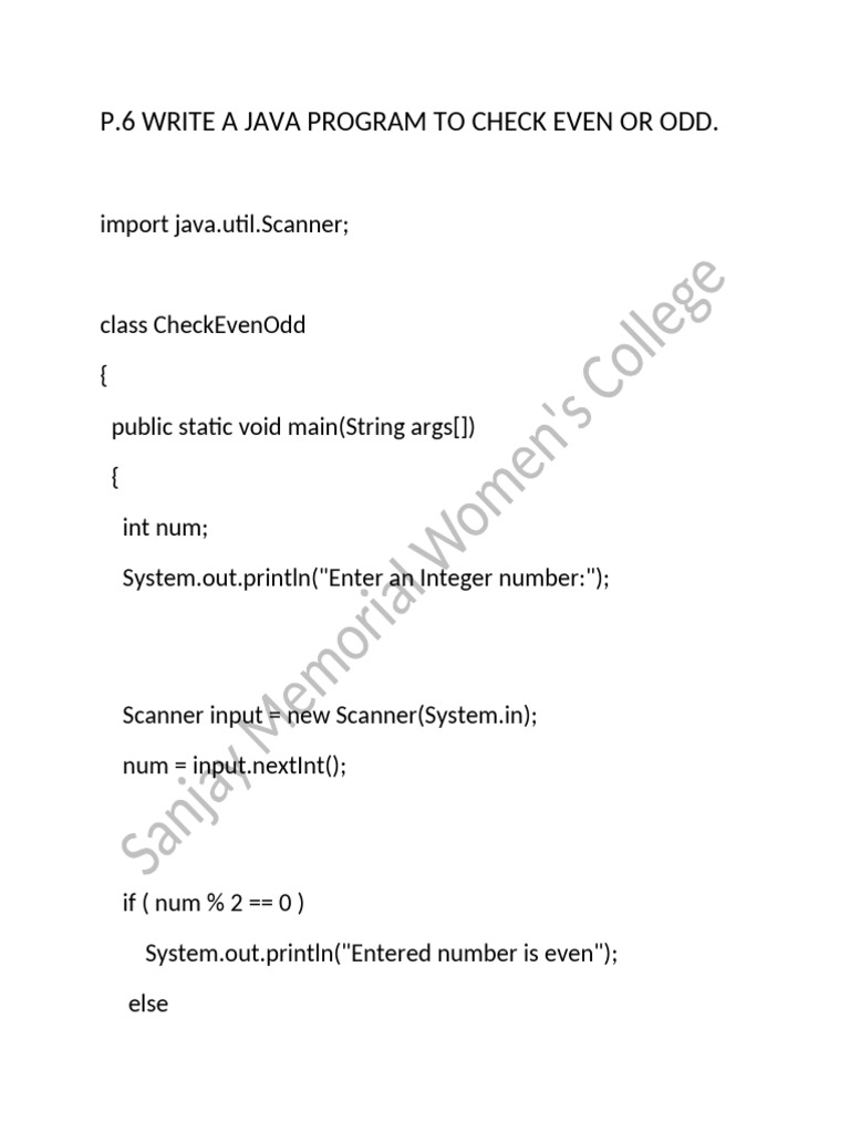 P.6 Write A Java Program To Check Even or Odd | PDF