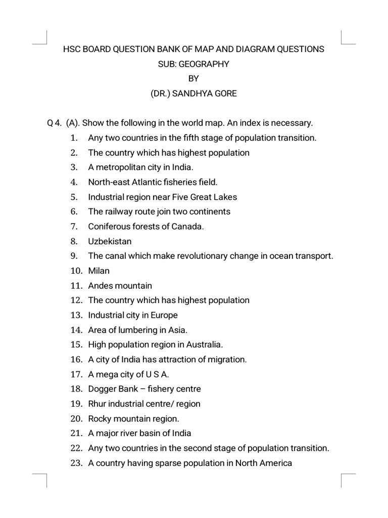 12TH Geography Questions of Map and Diagrams | PDF | Canal | North America