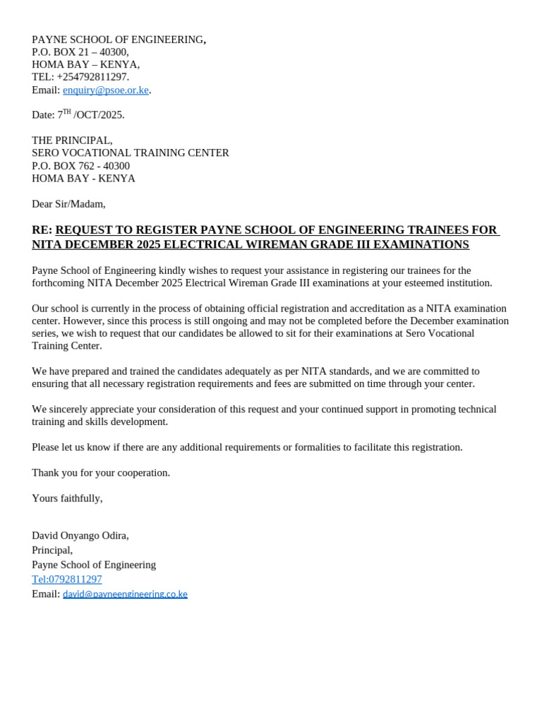 Payne NITA Request Later | PDF