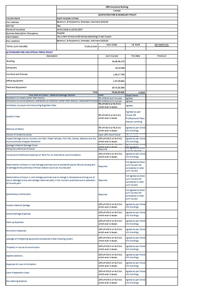 Asarfi_Hospital_Limited_RFQ-21-01-2026-chola_calculation | PDF ...