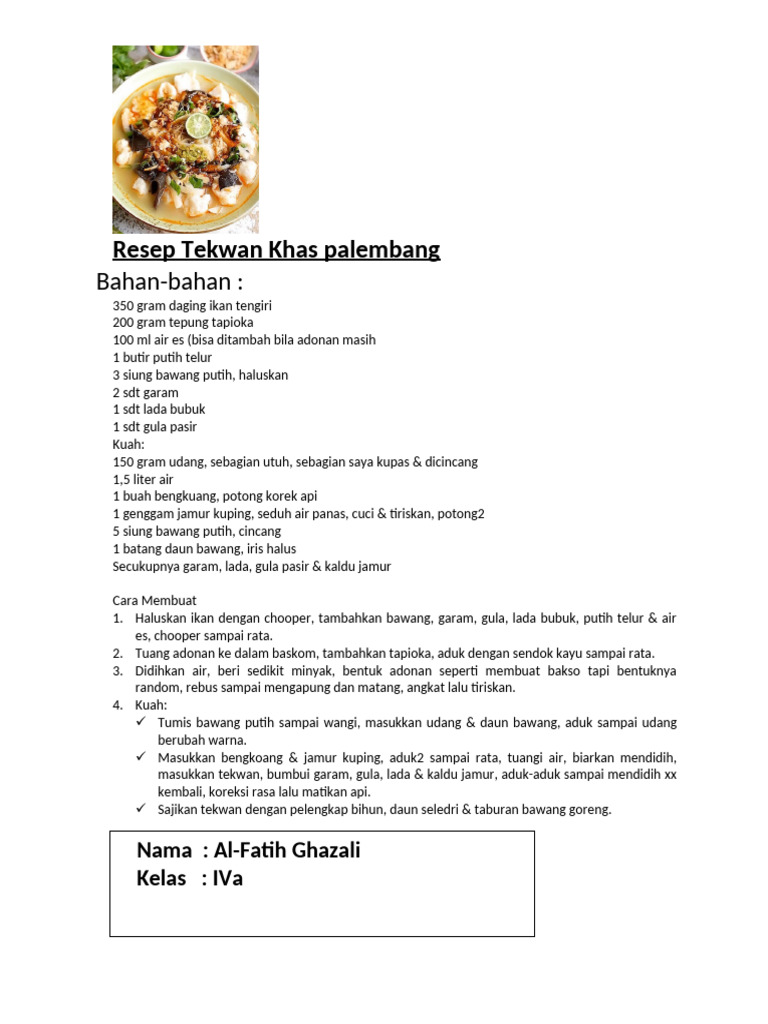 Resep Tekwan Khas Palembang | PDF
