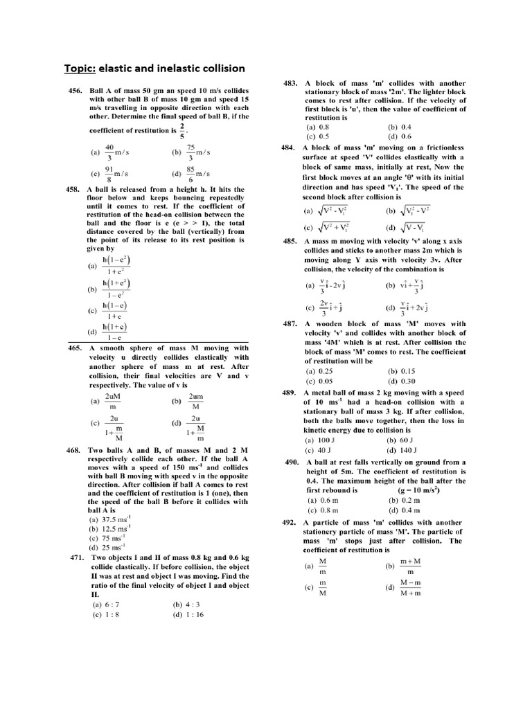 Elastic and Inelastic Collision | PDF