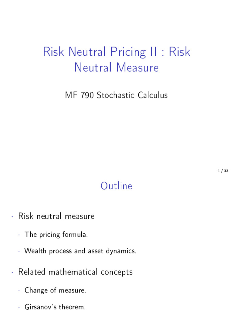 07 Risk Neutral Measure | PDF | Mathematical Analysis | Mathematics