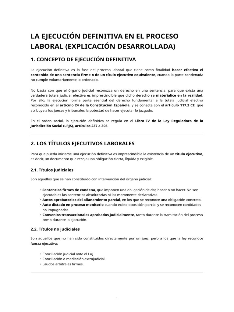 Esquema Completo de La Ejecución Definitiva Laboral | PDF | Sentencia ...