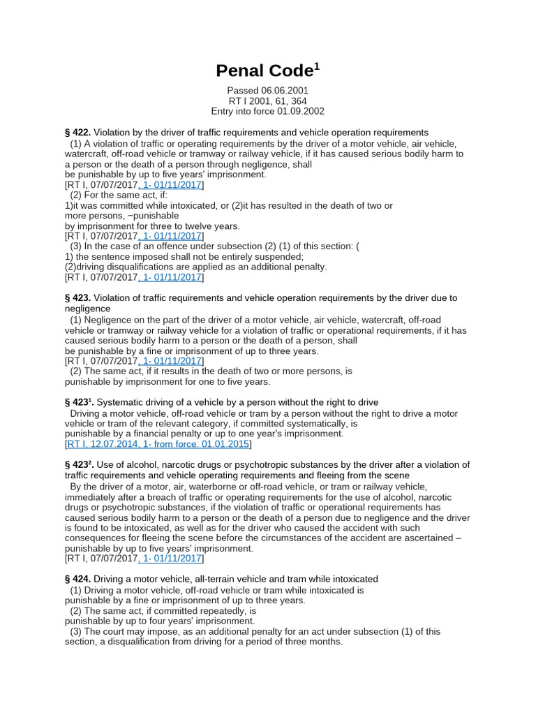 Penal Code | PDF | Road Traffic Safety | Fine (Penalty)