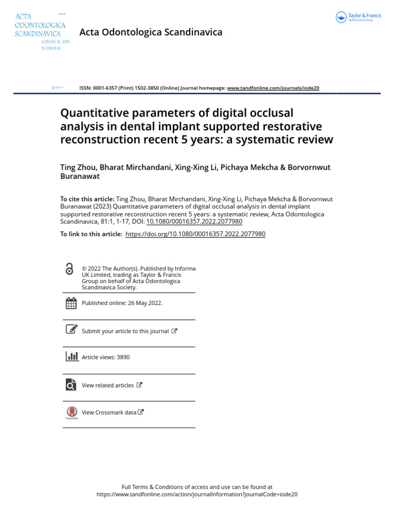 Quantitative Parameters of Digital Occlusal Analysis in Dental Implant ...