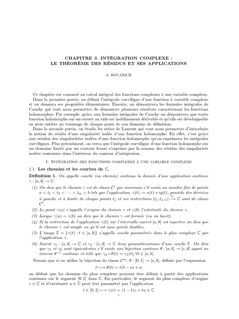 Chapitre 3. Int Egration Complexe: Le TH Eor' Eme Des R Esidus Et Ses ...