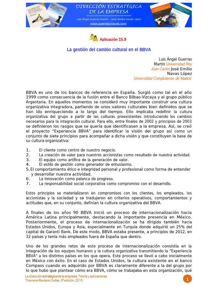 La Gestión Del Cambio Cultural en El BBVA | PDF