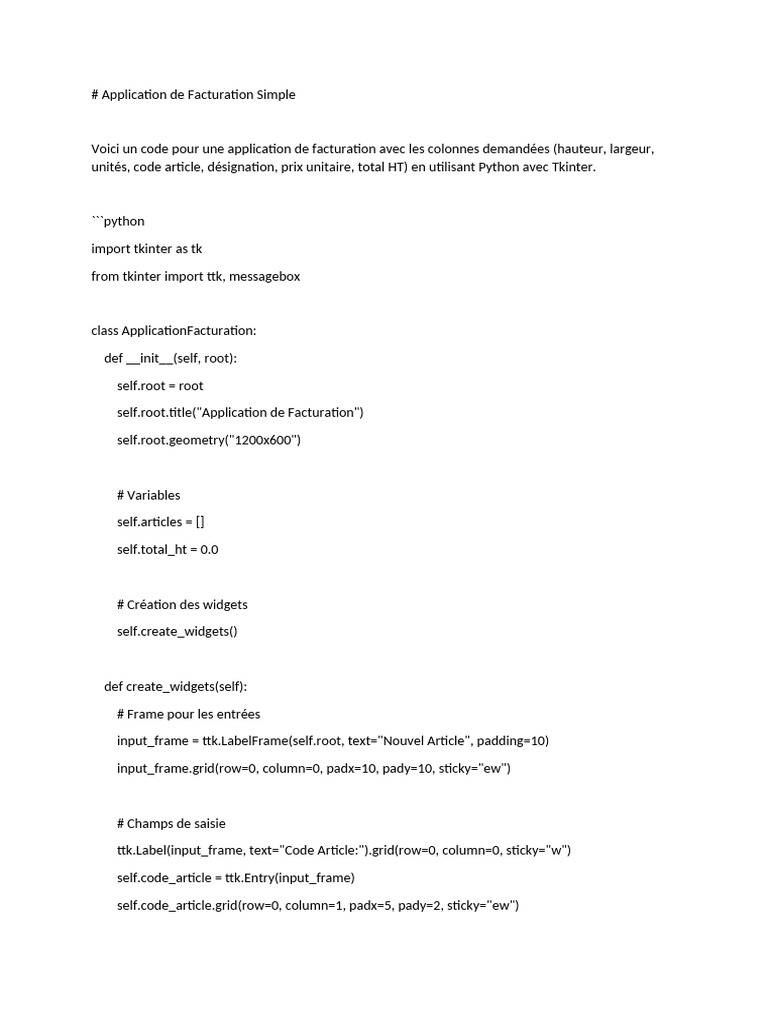 Application de Facturation Simple | PDF | Interface graphique