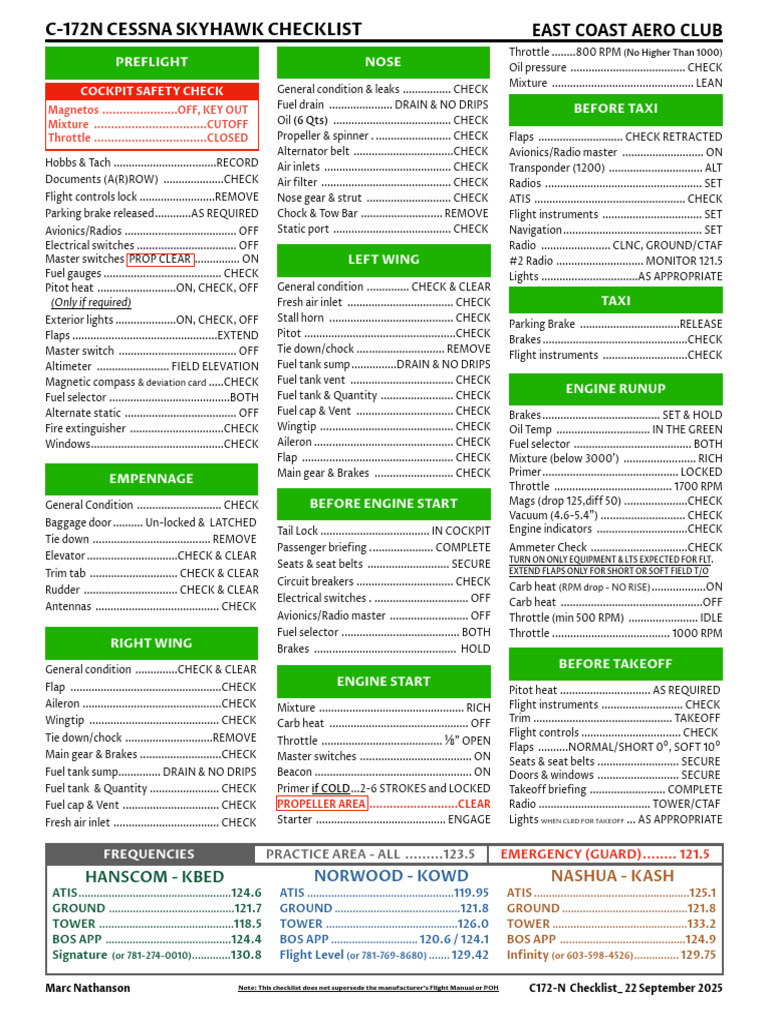 C172N Cessna Skyhawk Checklist 22 September 2025 | PDF | Aviation ...