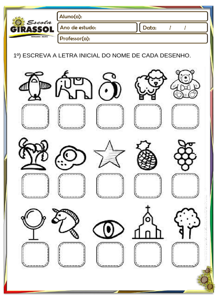 Atividades - Escreva A Letra Inicial Do Nome de Cada Desenho | PDF
