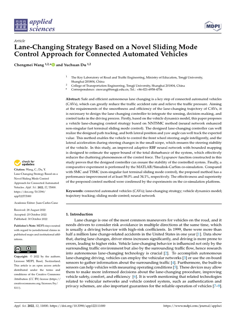 Lane-Changing Strategy Based On A Novel Sliding Mode Control Approach ...