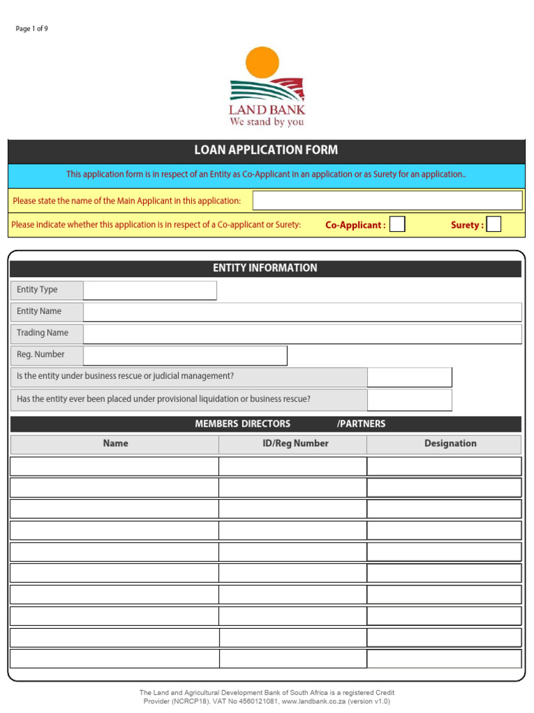 Application Form - Entity As CoApplicant or Surety | PDF | Valuation ...