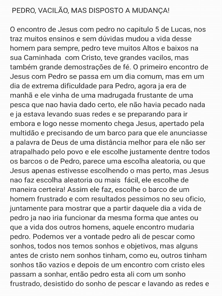 Pedro, Vacilão, Mas Disposto A Mudança! | PDF