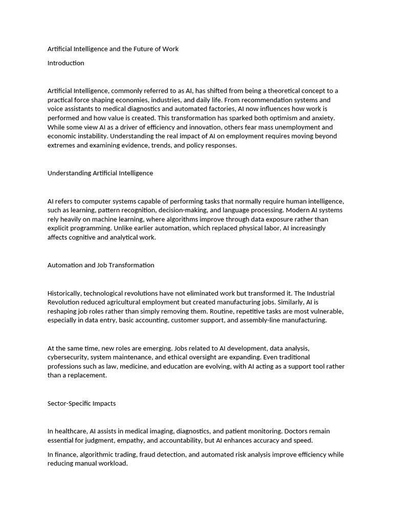 Artificial Intelligence and The Future of Work | PDF | Habits ...