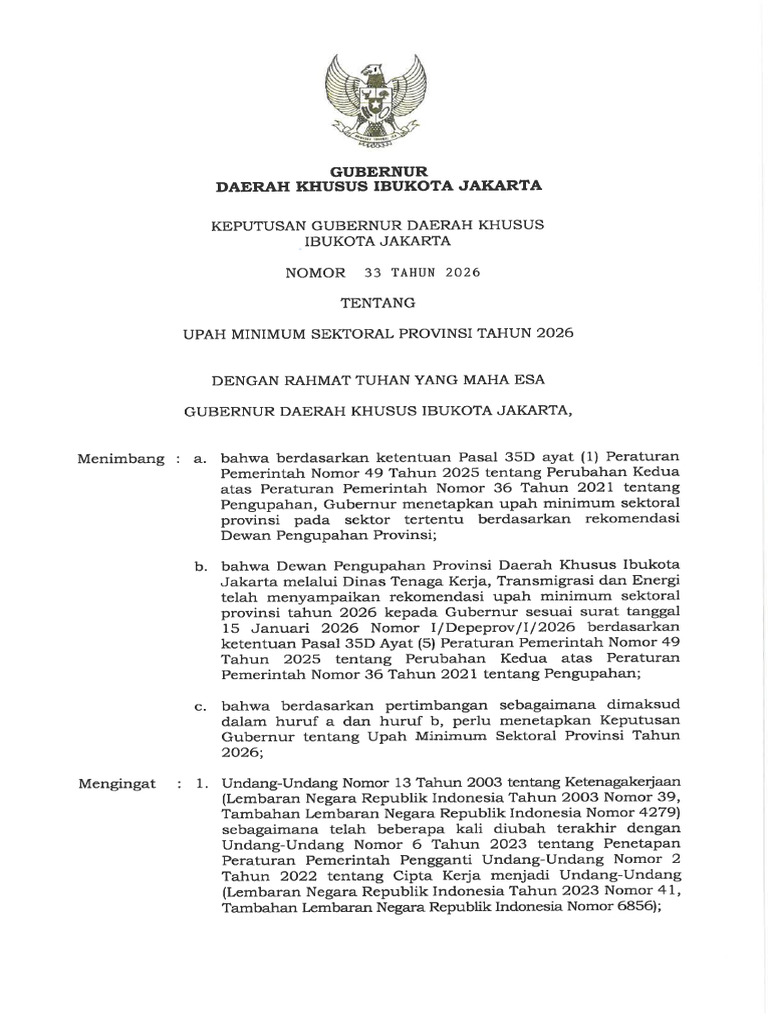 Kepgub Dki No. 33 Umsp 2026 | PDF