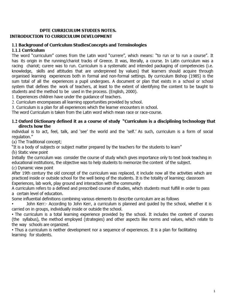 Dpte-Curriculum Studies Notes | PDF | Curriculum | Philosophical Realism