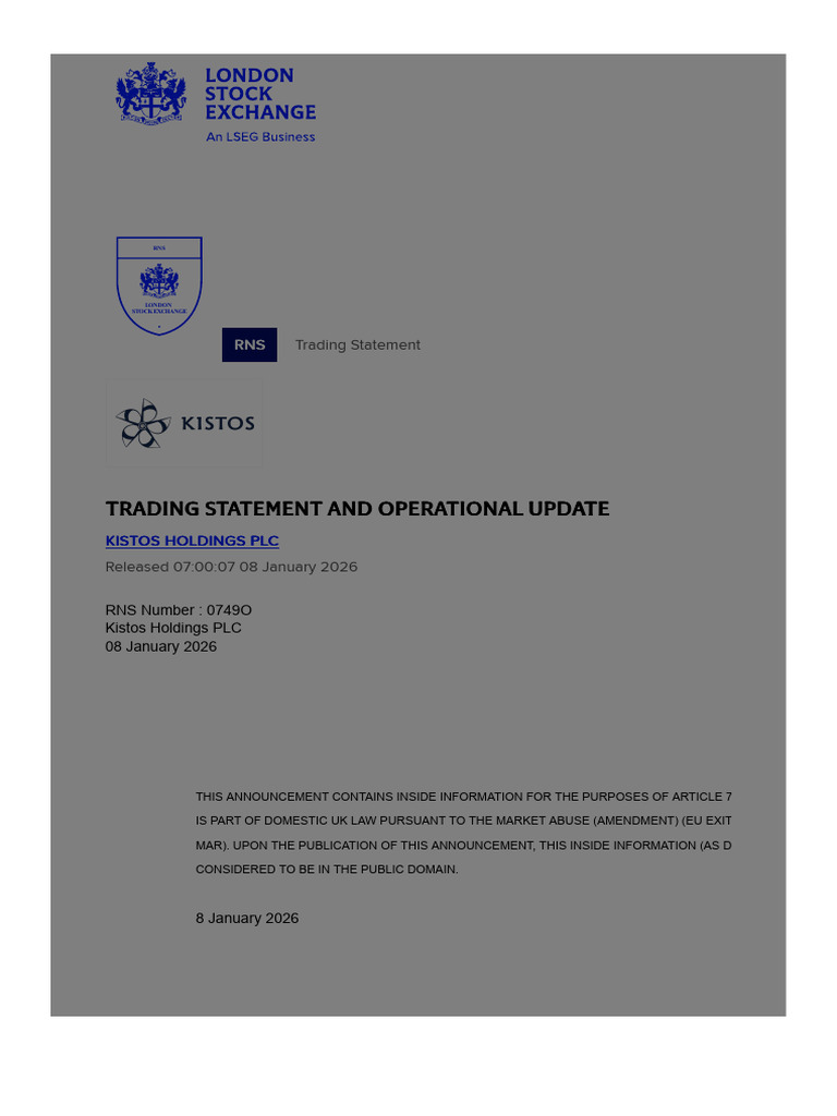 Trading Statement and Operational Update - 07-00-07 08 Jan 2026 - KIST ...