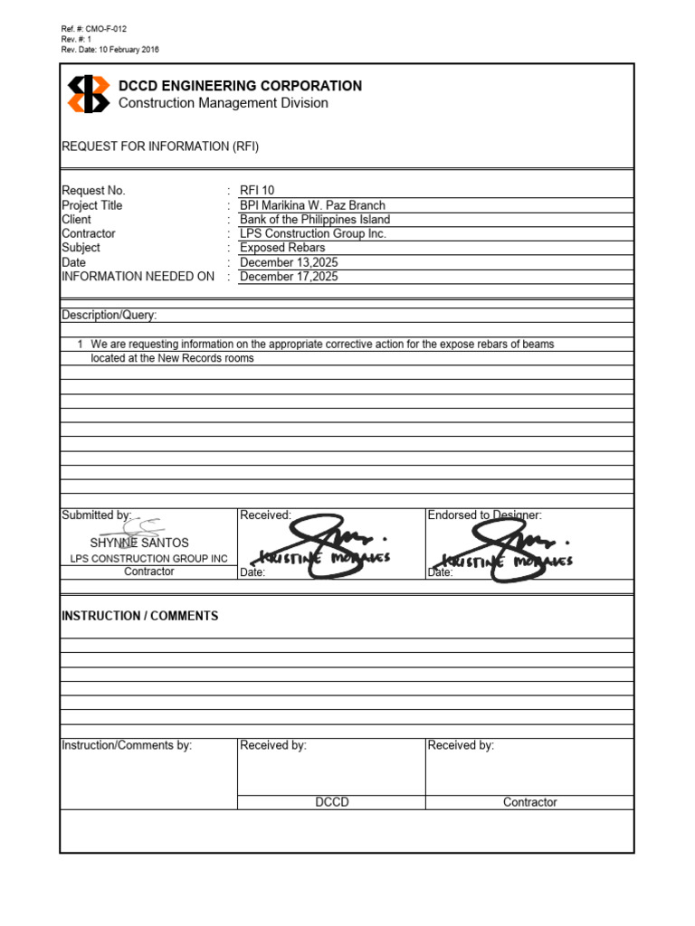 Rfi 10 Bpi Marikina W. Paz - Exposed Rebars | PDF