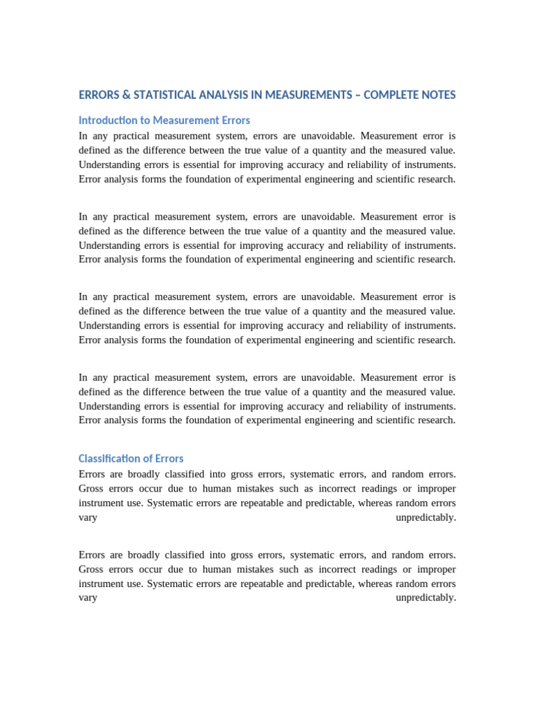 Errors and Statistical Analysis in Measurements v2 | PDF ...