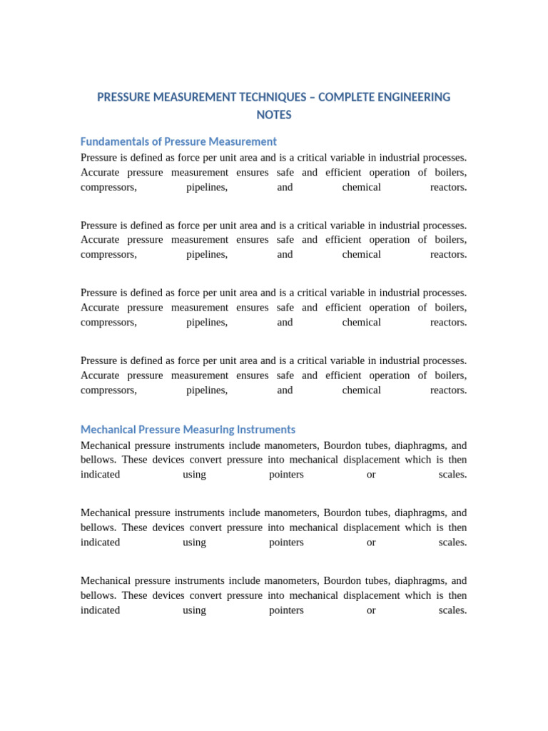 Pressure Measurement Techniques v2 | PDF | Pressure Measurement ...