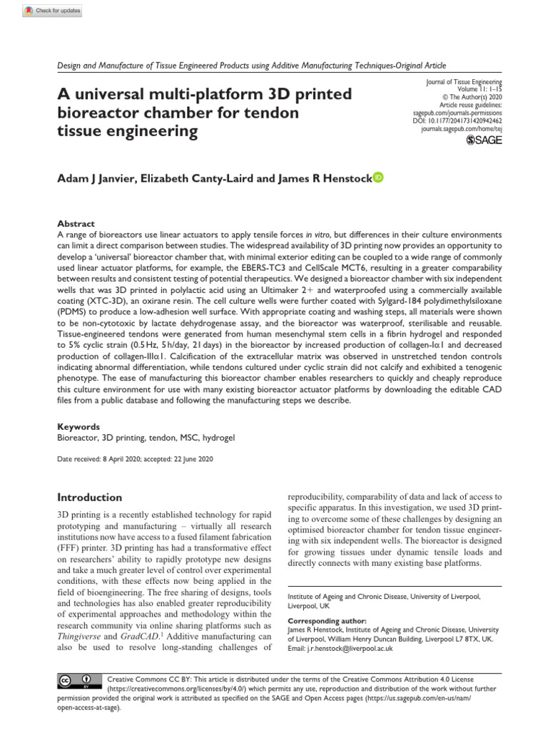 2041731420942462 | PDF | Tissue Engineering | 3 D Printing