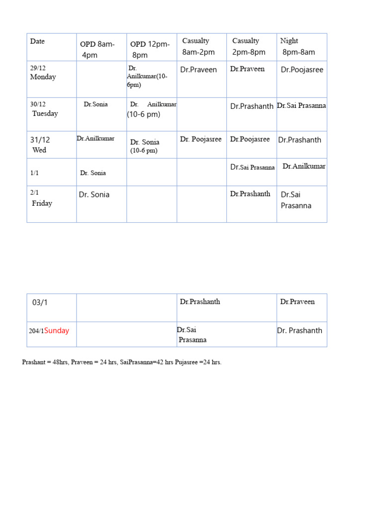 Duty Roster Dec | PDF