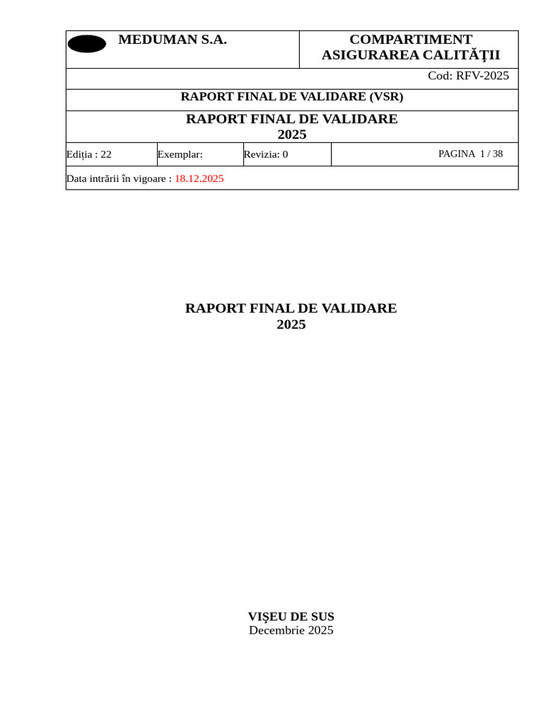 Raport Final de Validare 2025 | PDF
