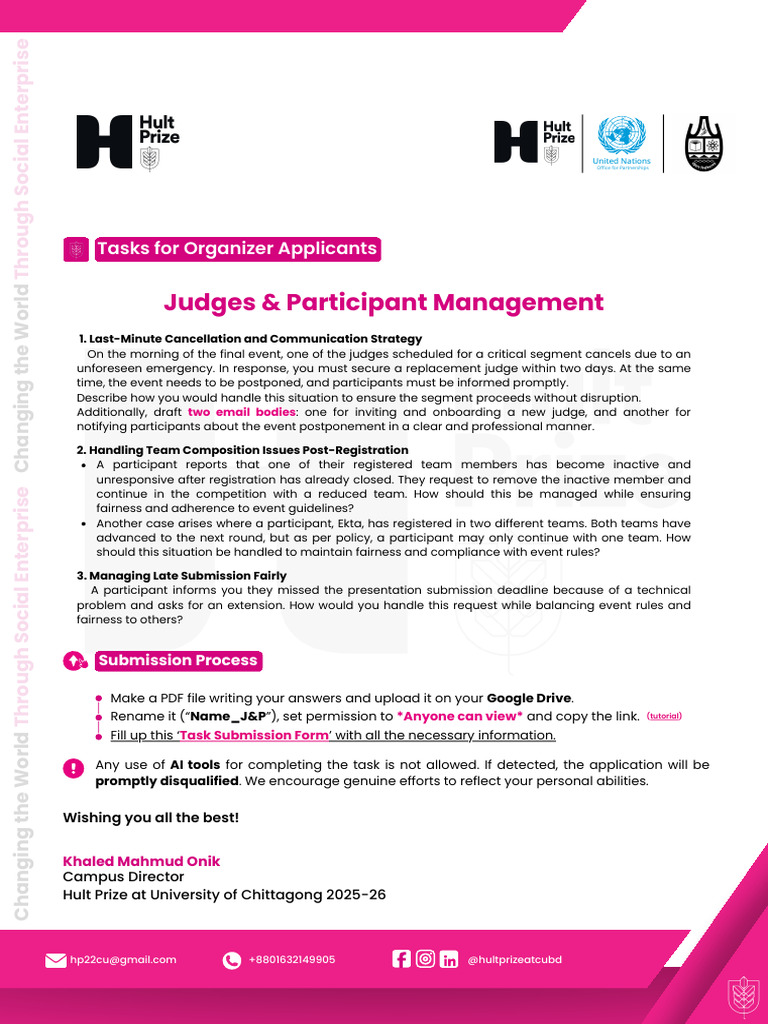 Judges & Participant Management - Task - HPCU | PDF