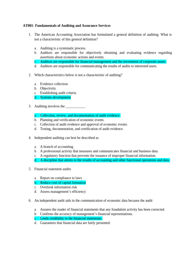 Ndamentals of Auditing and Assurance Services Questions | PDF | Audit ...