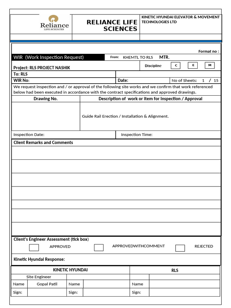 Work Inspection Request Form RLS | PDF